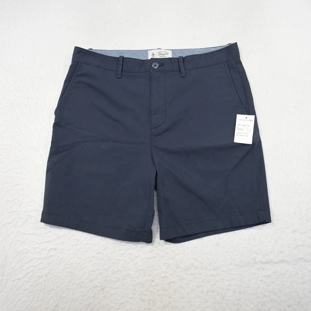 Penguin Chino Shorts Blue Flat Front Stretch Mens Size 33 x 8